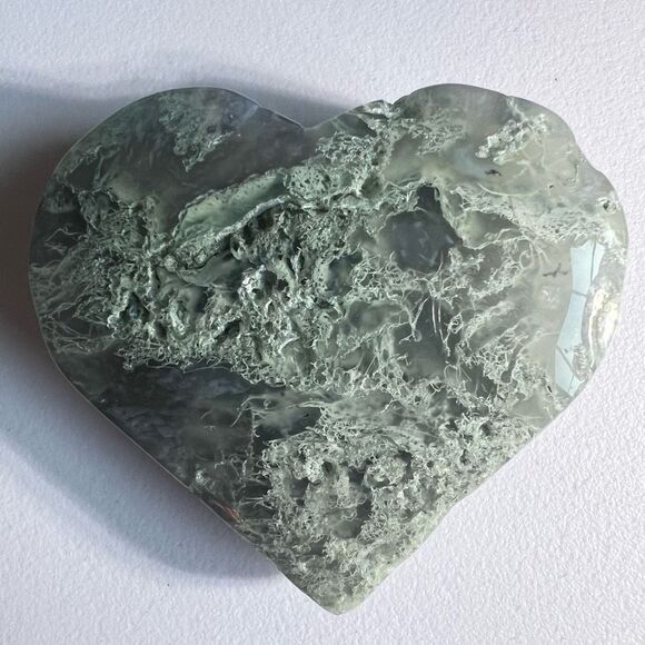 Moss Agate Crystal Heart (#6) - Picture 5 of 11